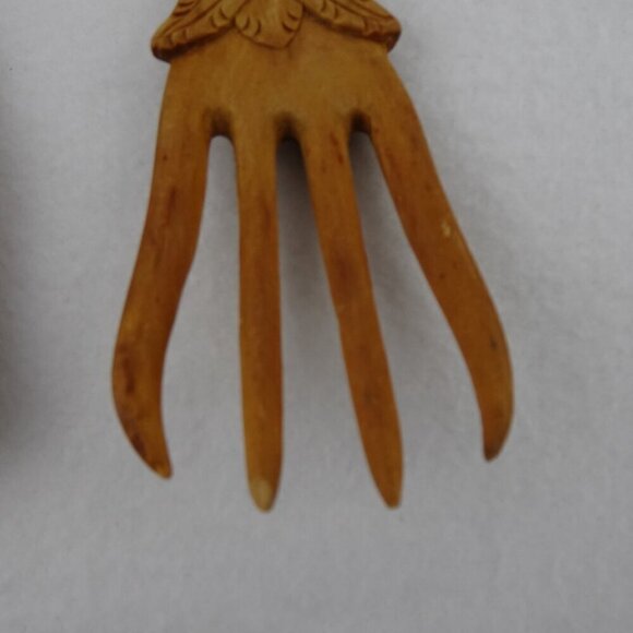 Carved Wood Salad Servers Set Kitchen Utensils Spoon & Fork Vintage - Picture 7 of 8